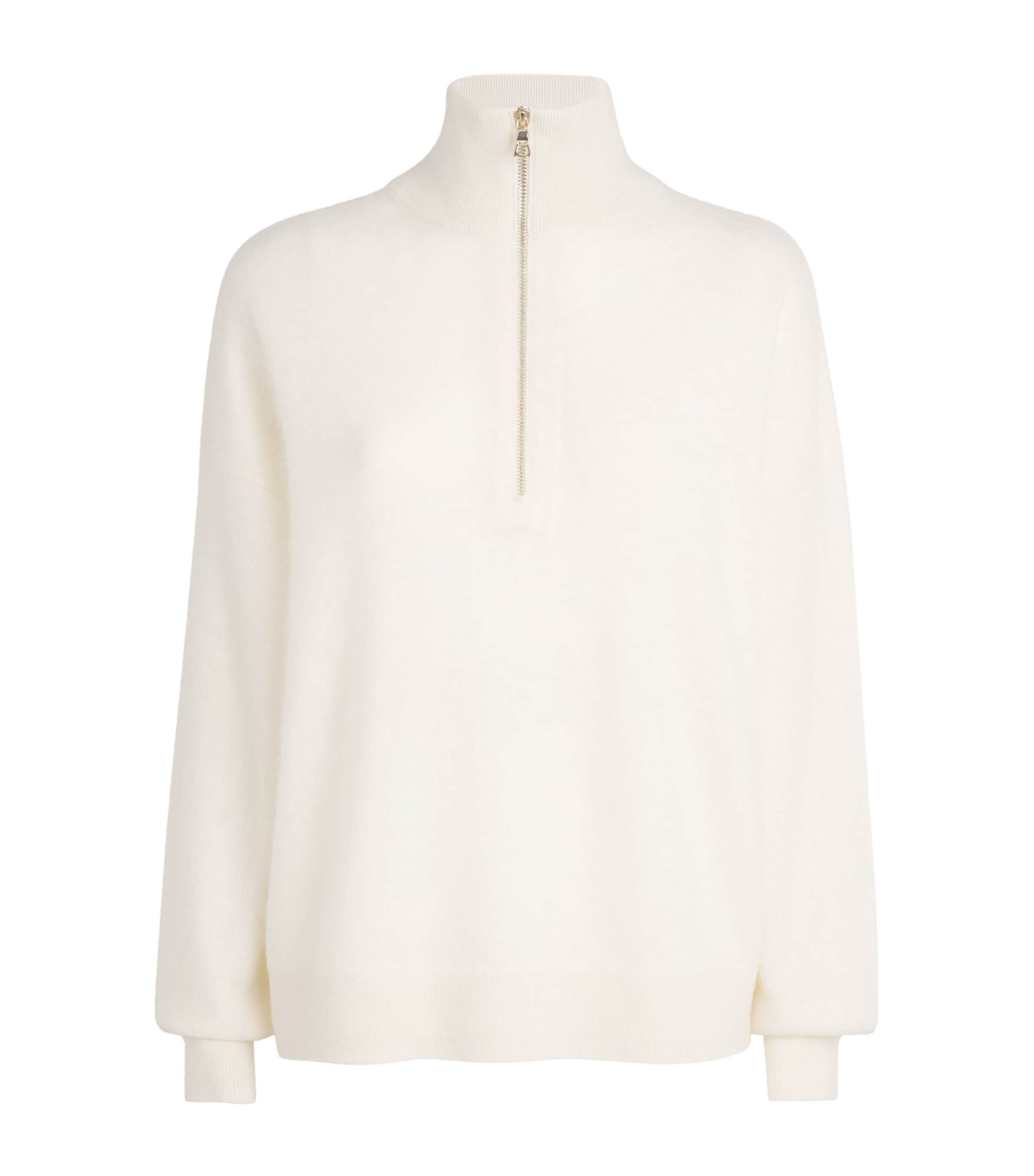 Alice+Olivia Womens Stretch-Cashmere Quarter-Zip Sweater Ecru