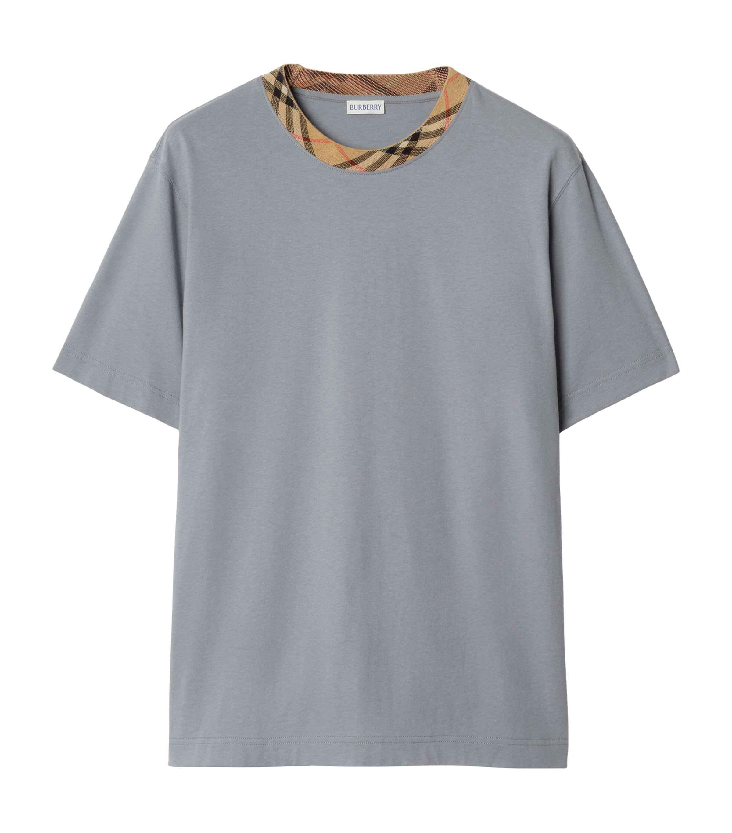 Burberry Mens Check-Trim T-Shirt Forecast Grey