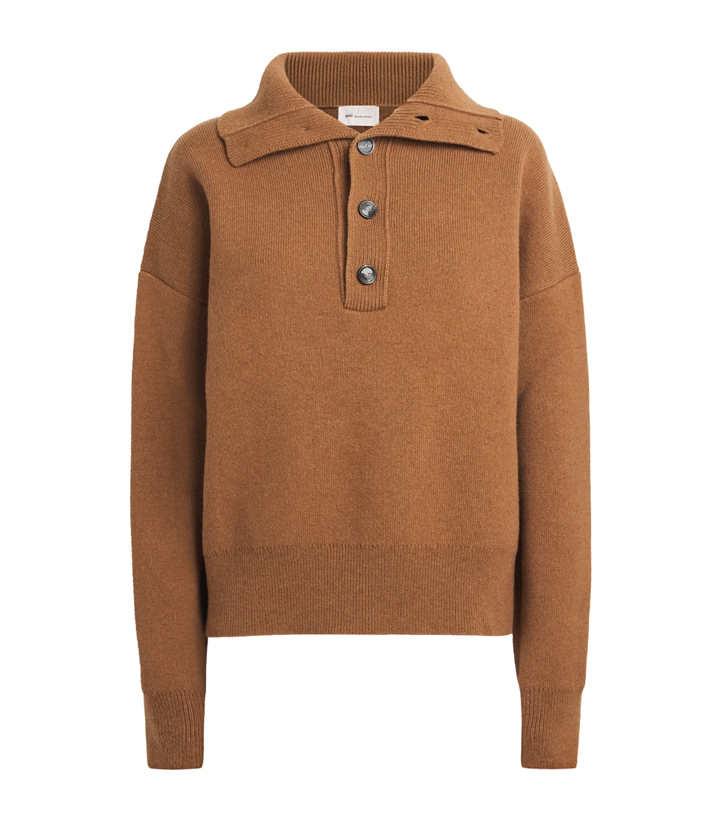 AMI Paris Womens Wool High-Collar Sweater Camel