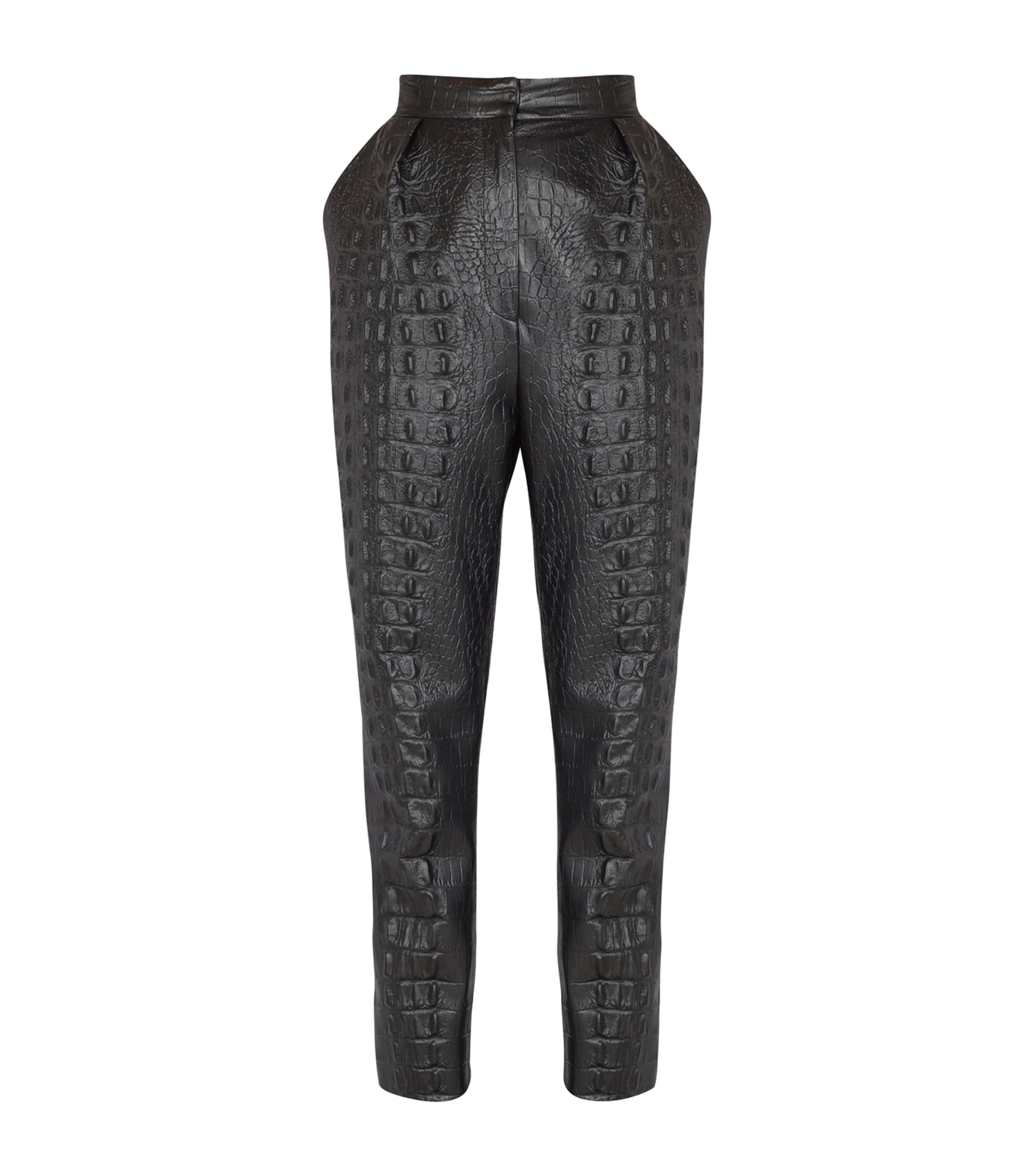 Croc-Embossed Straight-Leg Trousers