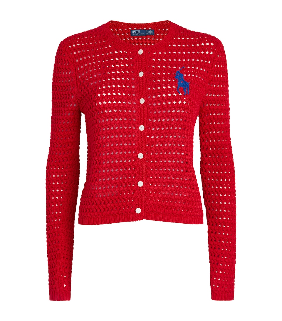 Polo Ralph Lauren Womens Cotton Crocheted Cardigan Petal Rose
