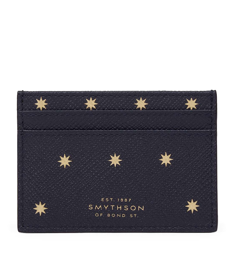 Smythson Panama Leather Stars Card Holder Navy