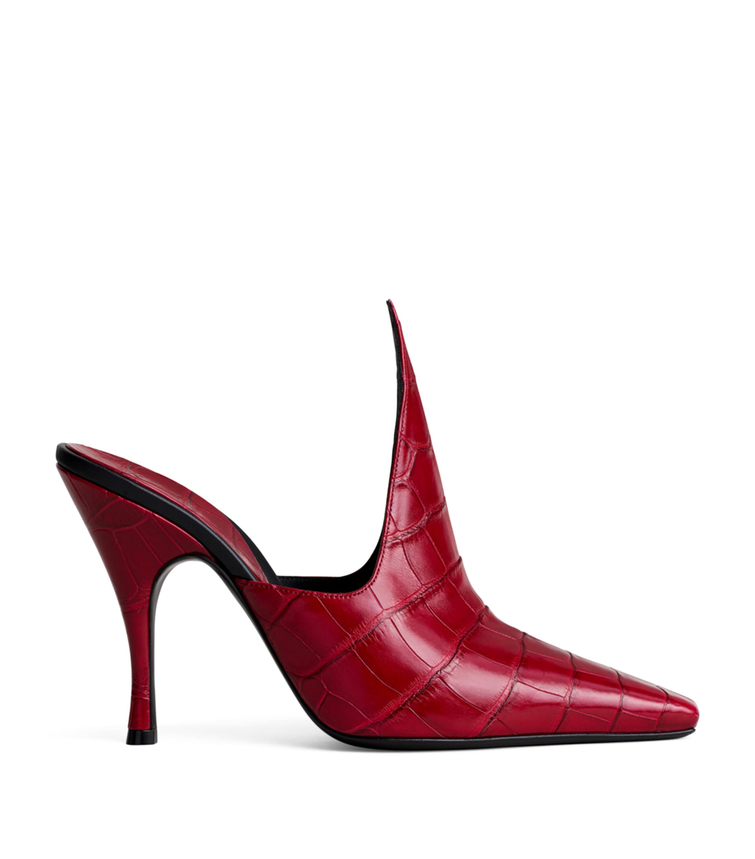 Alaïa Croc-Effect Pointy Mules100 Cherry