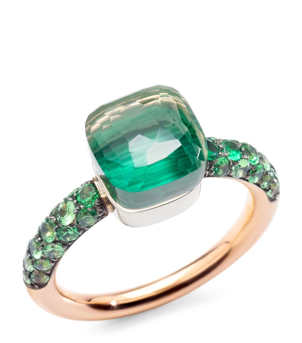 Mixed Gold, Prasiolite, Malachite and Tsavorite Nudo Petit Ring