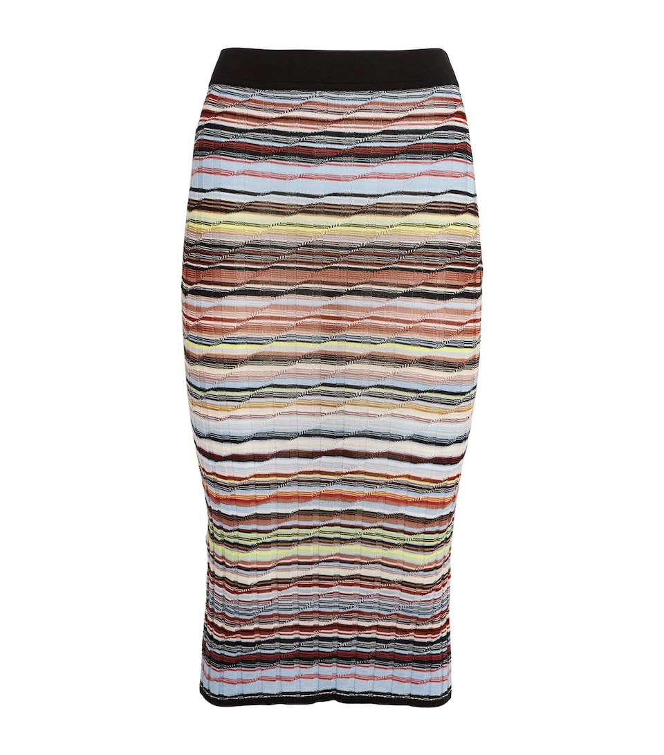 Rib-Knit Striped Midi Skirt