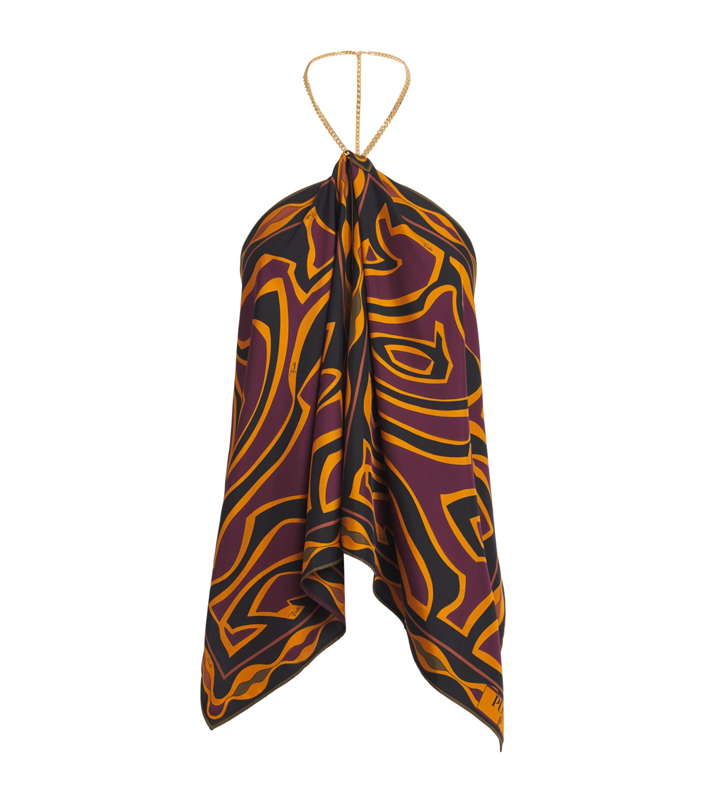 PUCCI Womens Silk Labirinto Print Chain Blouse Bordeaux/gold