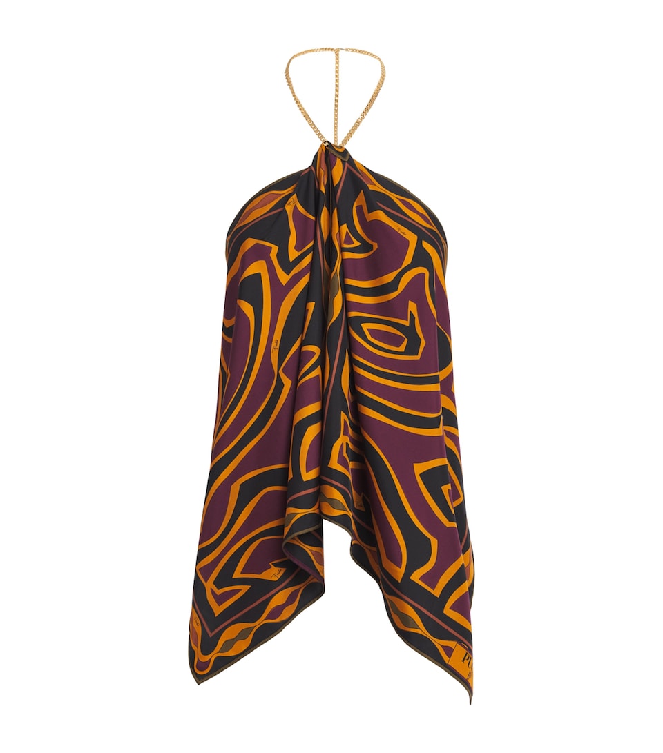 PUCCI Womens Silk Labirinto Print Chain Blouse Bordeaux/gold