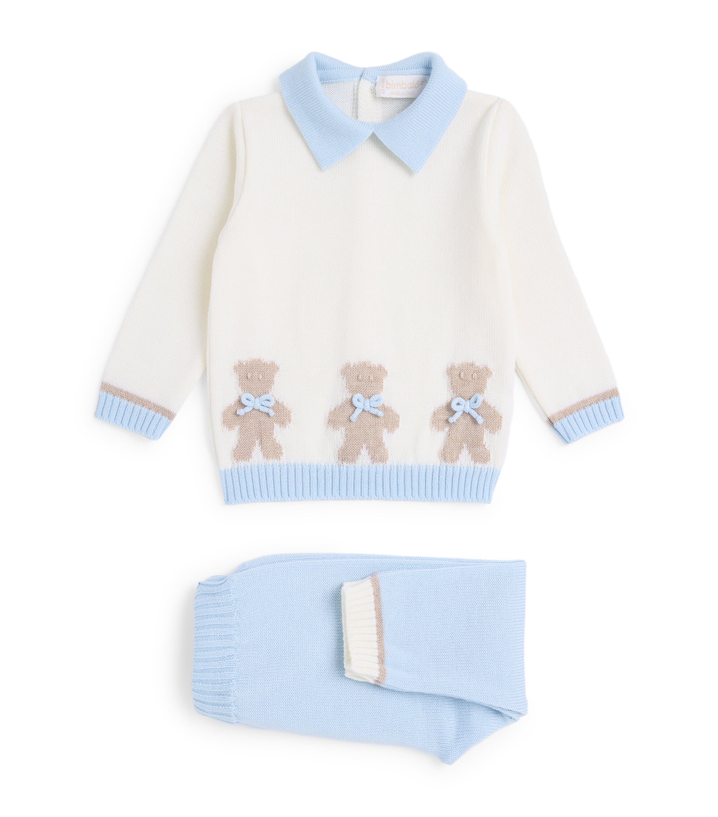 Bimbalo Wool Top and Trouser Set (1-24 Months) Off White/blue