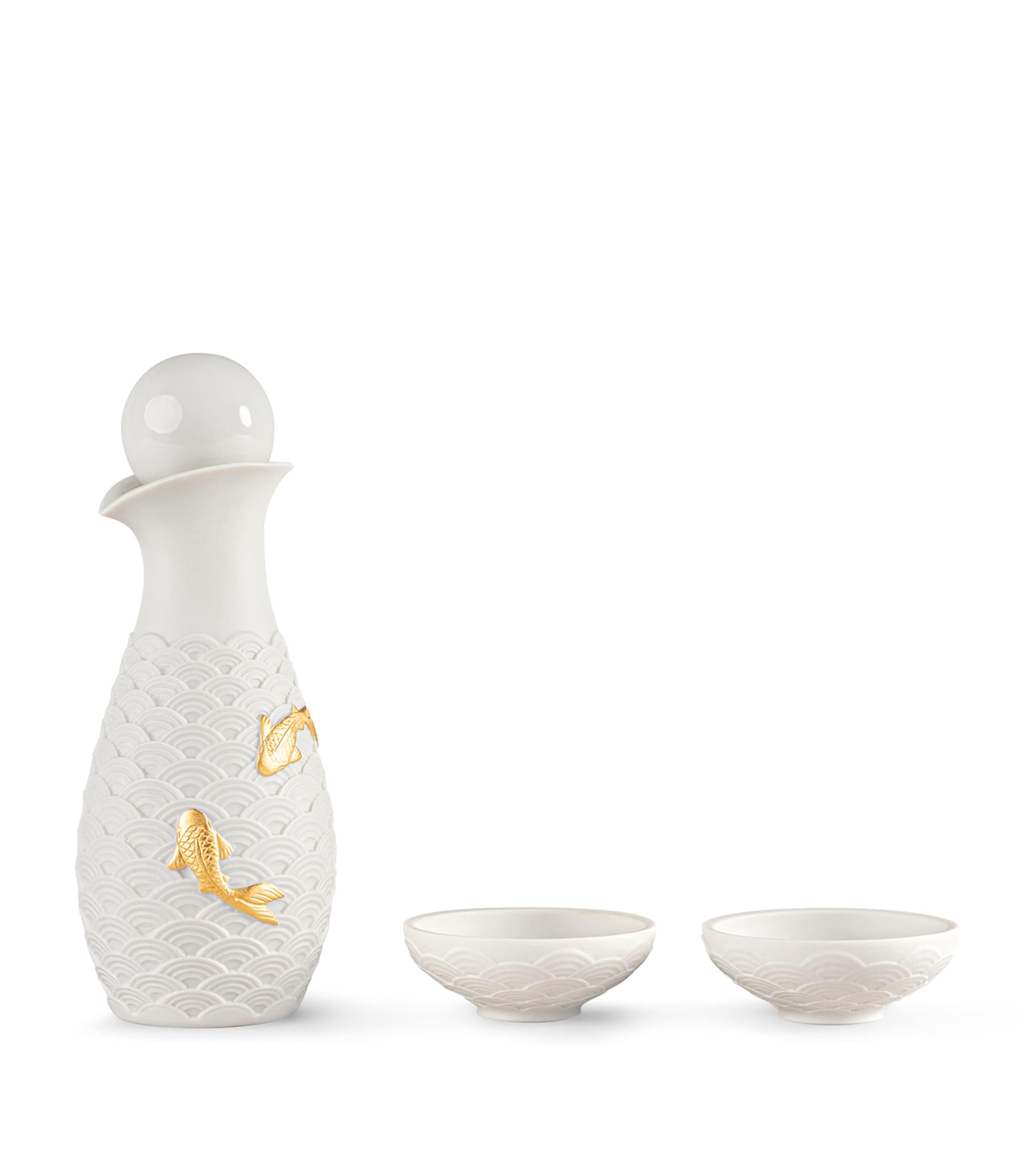 Lladró Porcelain Koi Soya Set White & Gold