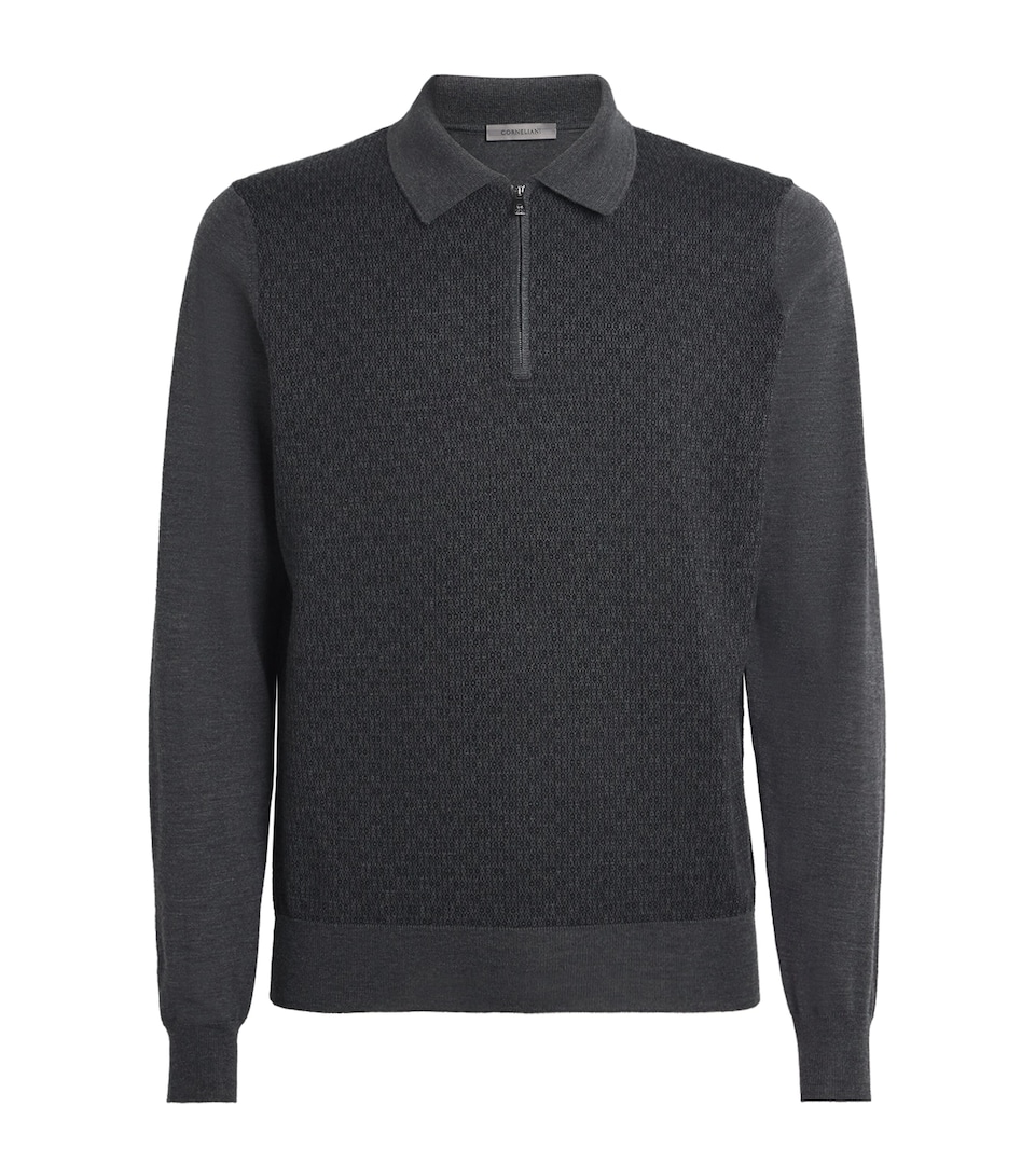 Wool Knit Zip Polo Sweater