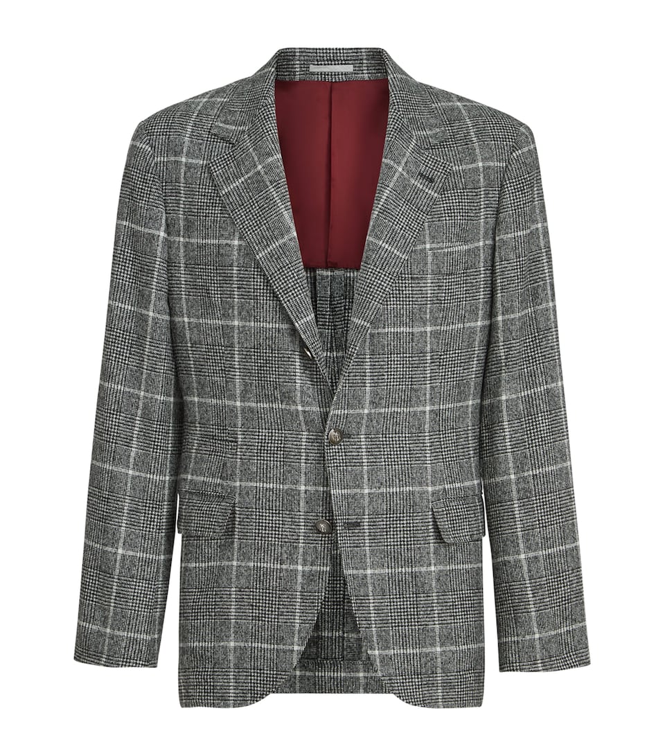 Alpaca-Wool-Blend Prince of Wales Check Blazer