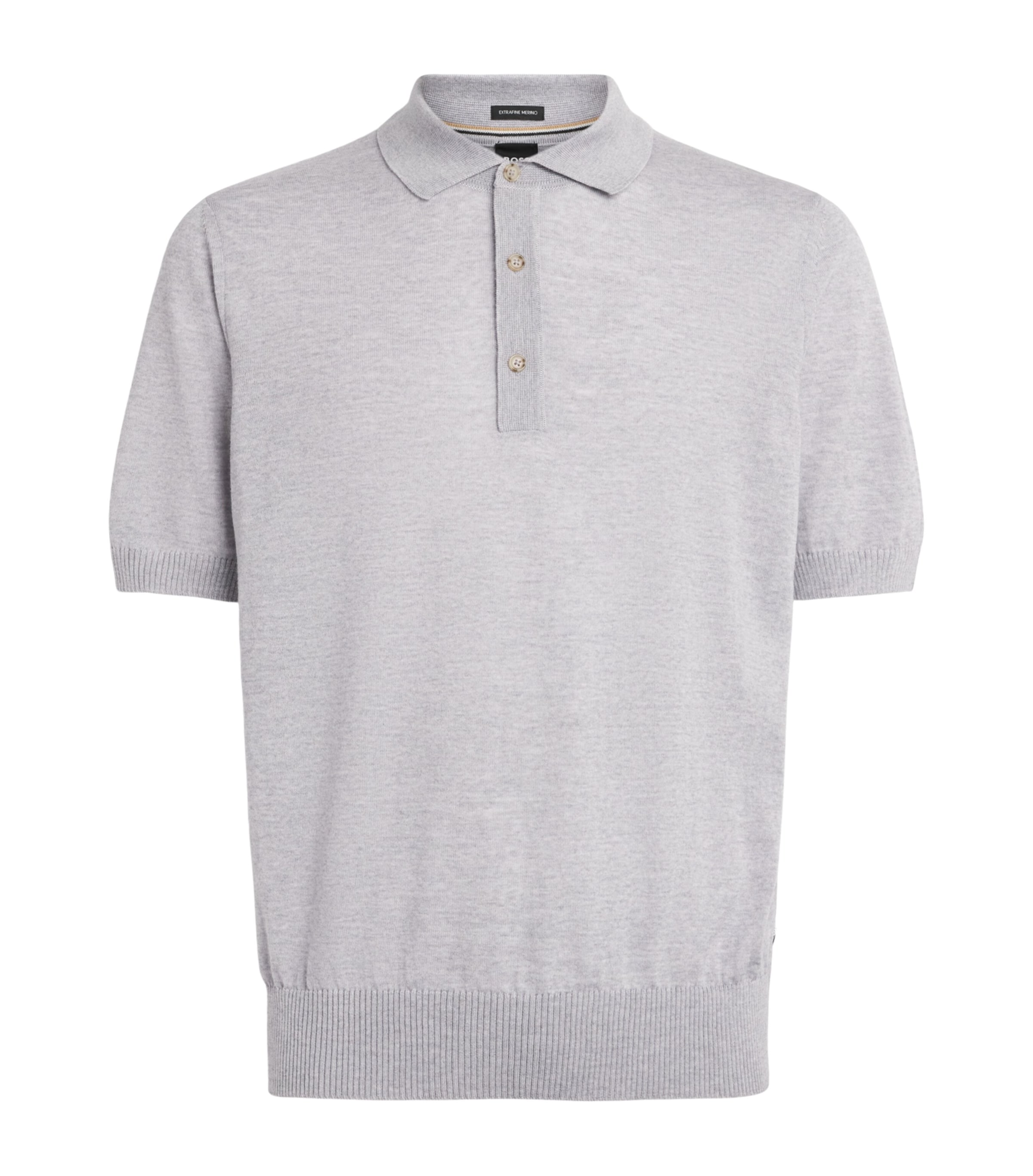 BOSS Mens Virgin Wool Polo Shirt Open Grey