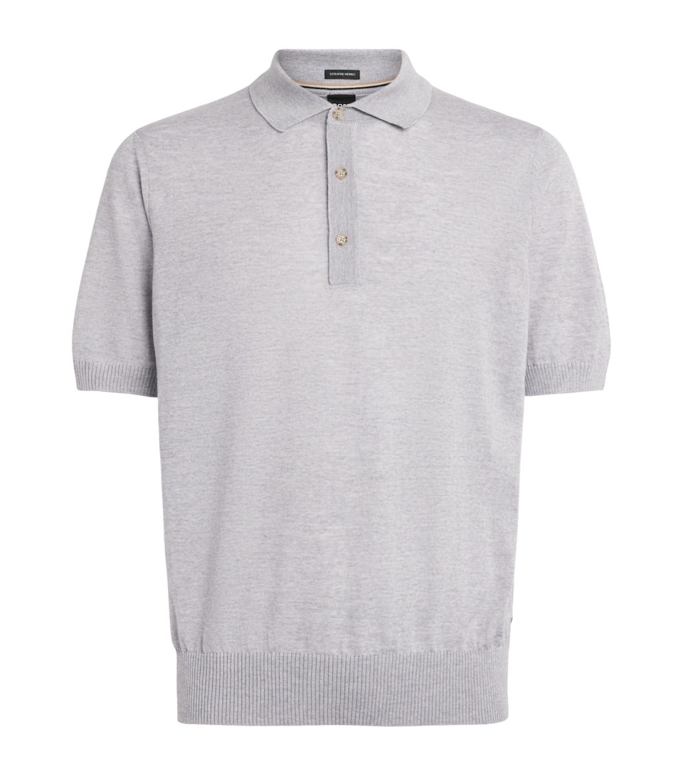 BOSS Mens Virgin Wool Polo Shirt Open Grey
