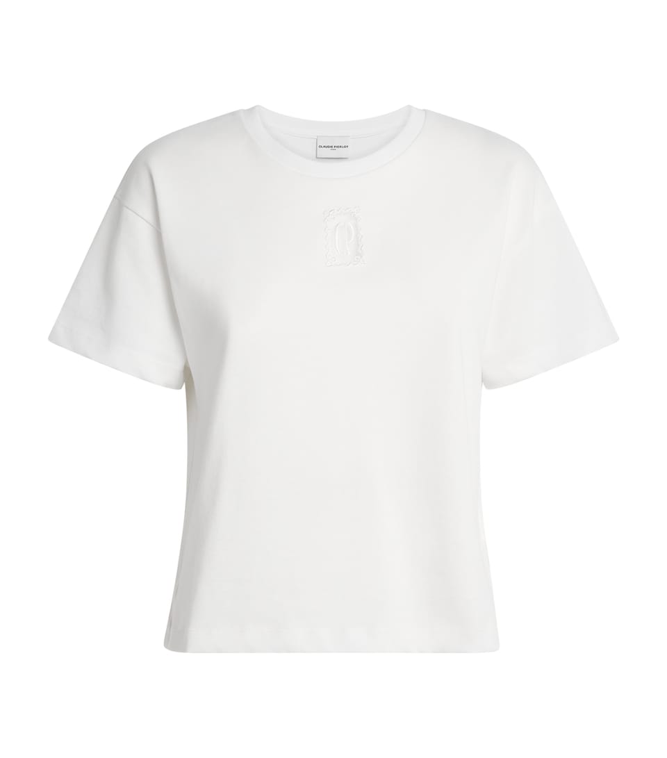 Claudie Pierlot Womens Cotton Tulle Logo T-Shirt Ecru