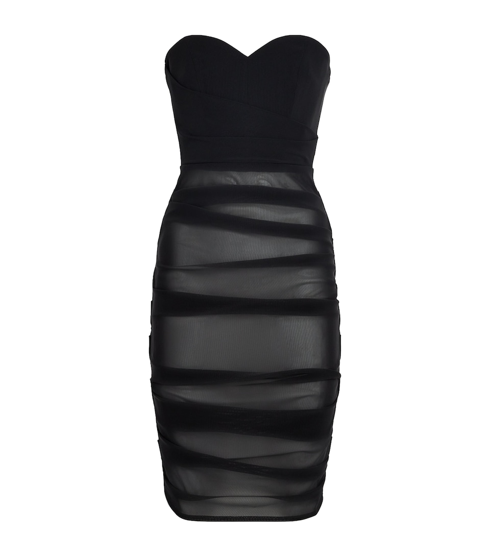 Stretch-Mesh Strapless Mini Dress