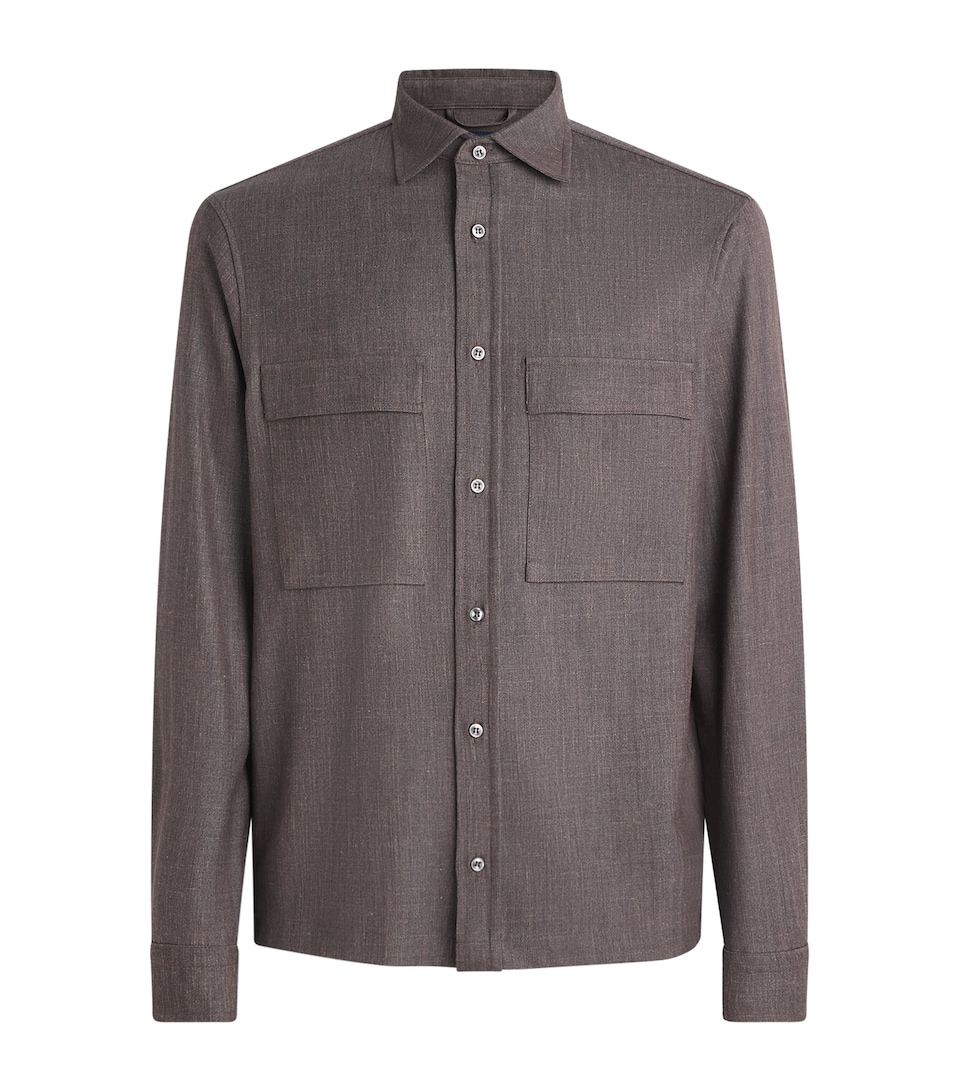Paul & Shark Mens Wool-Silk-Linen-Blend Overshirt Dove Grey