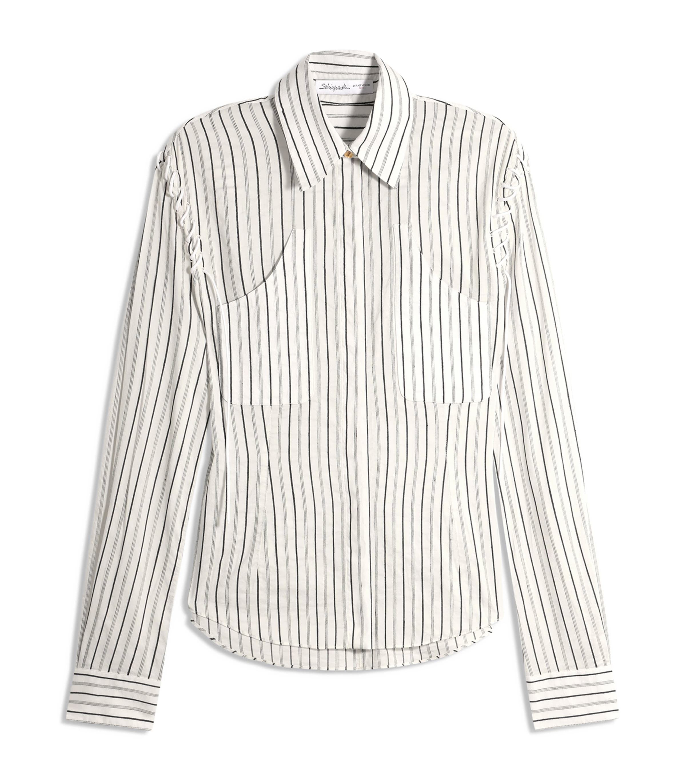 Schiaparelli Womens Poplin Stripe Lace-Up Shirt White/black