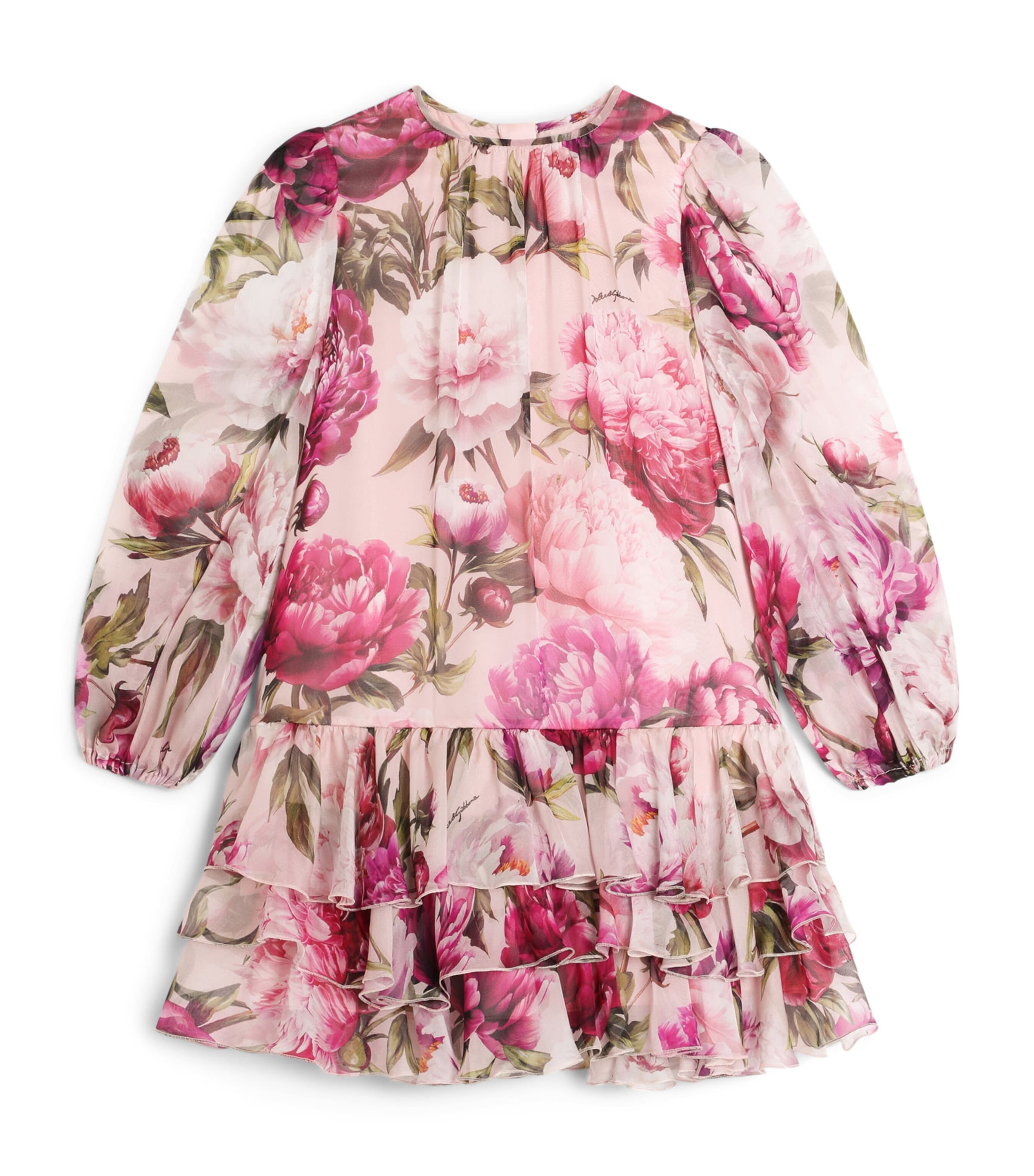 Dolce&Gabbana Kids Silk Ruffled Floral Dress (8-12+ Years) Peonie F.ros