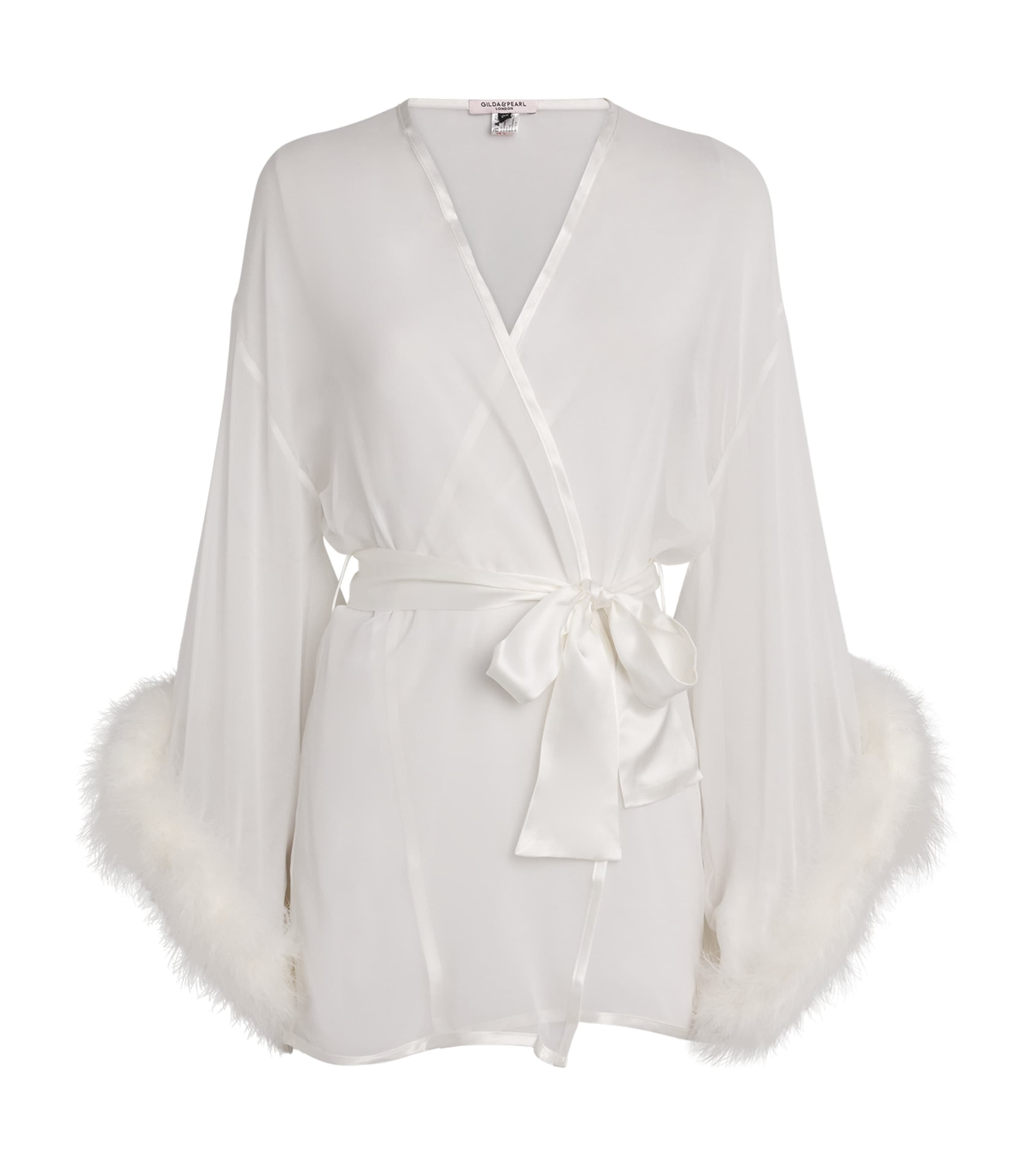 Silk Feather-Trim Sheer Diana Short Robe