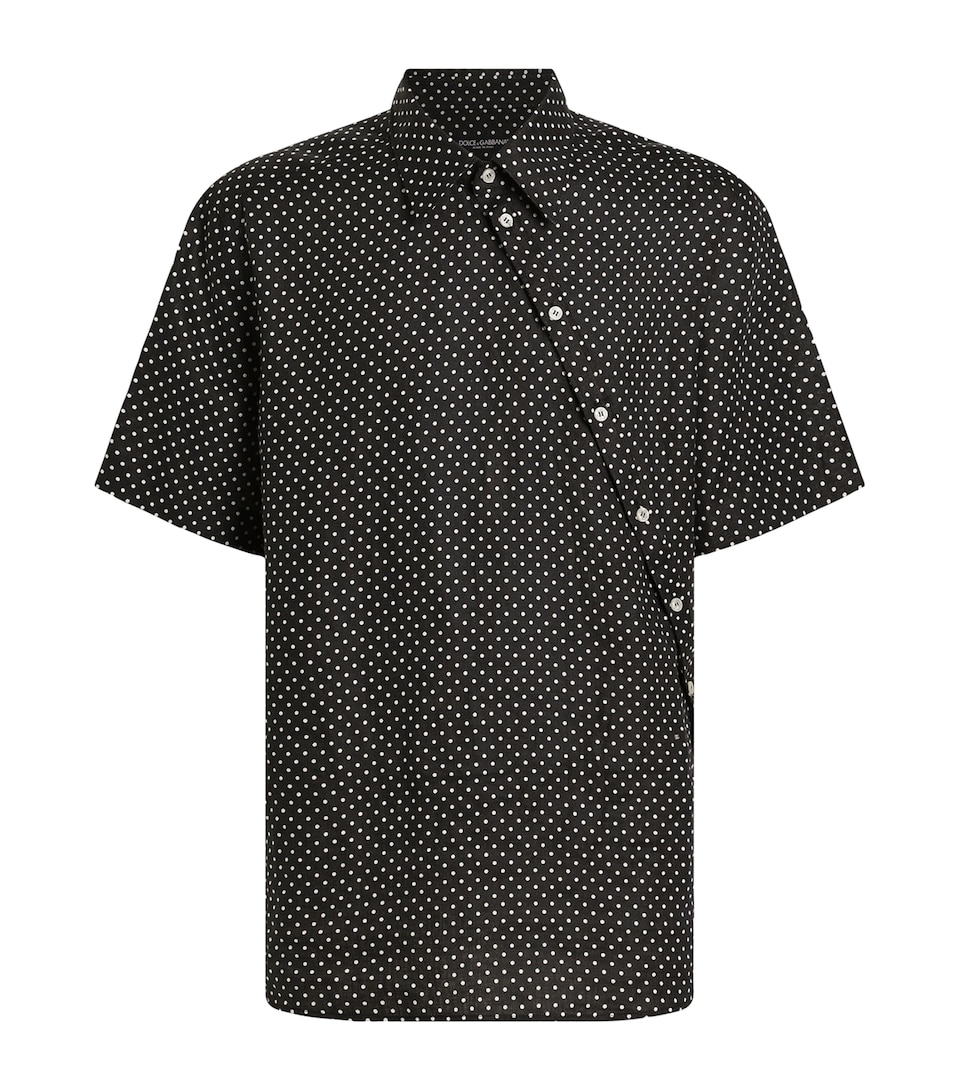 Dolce&Gabbana Mens Linen Polka Dot Asymmetric Shirt Pois Piccolo F