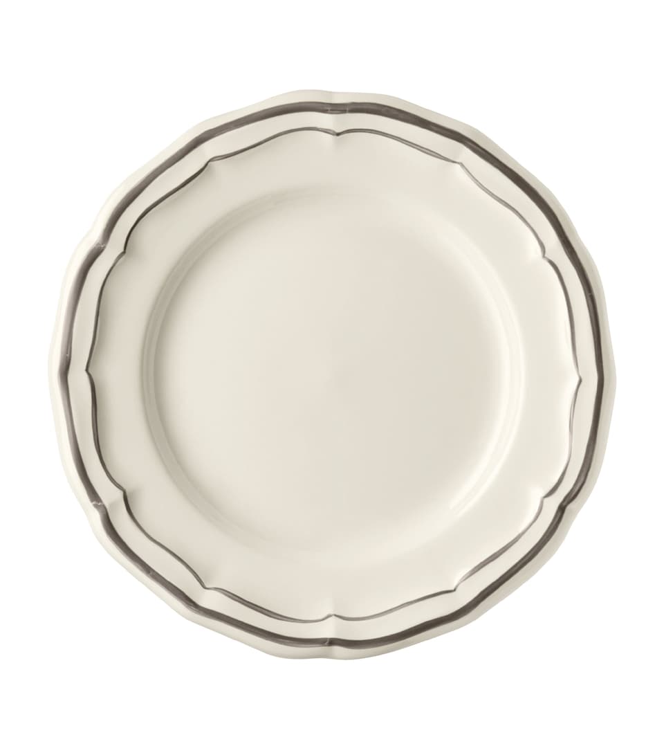 Gien Set of 4 Filets Taupe Canapé Plates (16.5cm) White, Taupe