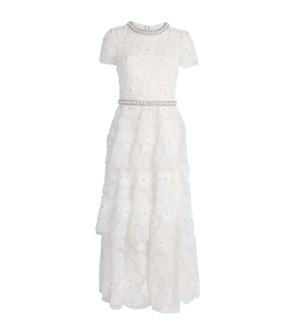 Tulle Embellished Tiered Midi Dress