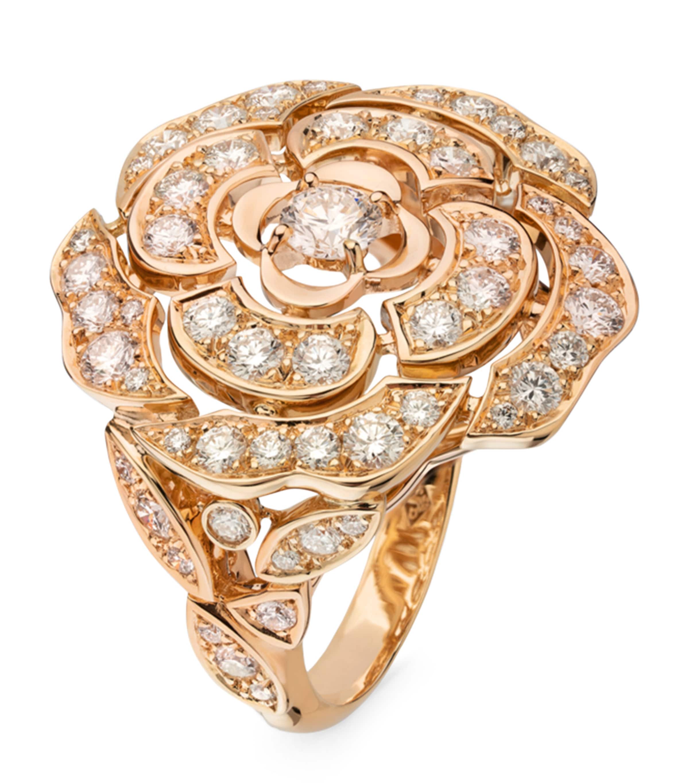 CHANEL Rose Gold and Diamond Bouton de Camélia Ring Rose Gold