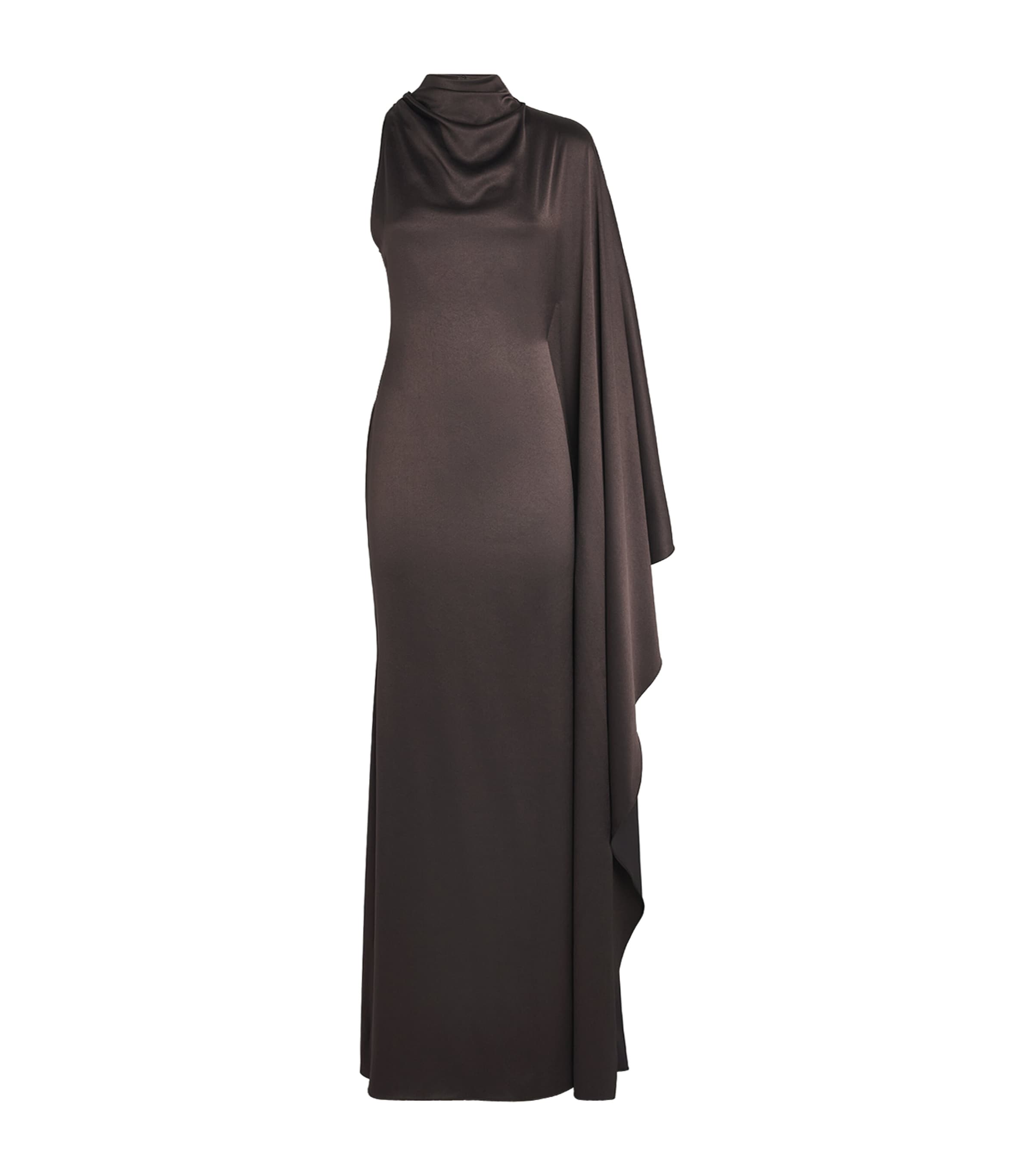 De La Vali Womens Satin One-Shoulder Odaluna Maxi Dress Umber Brown