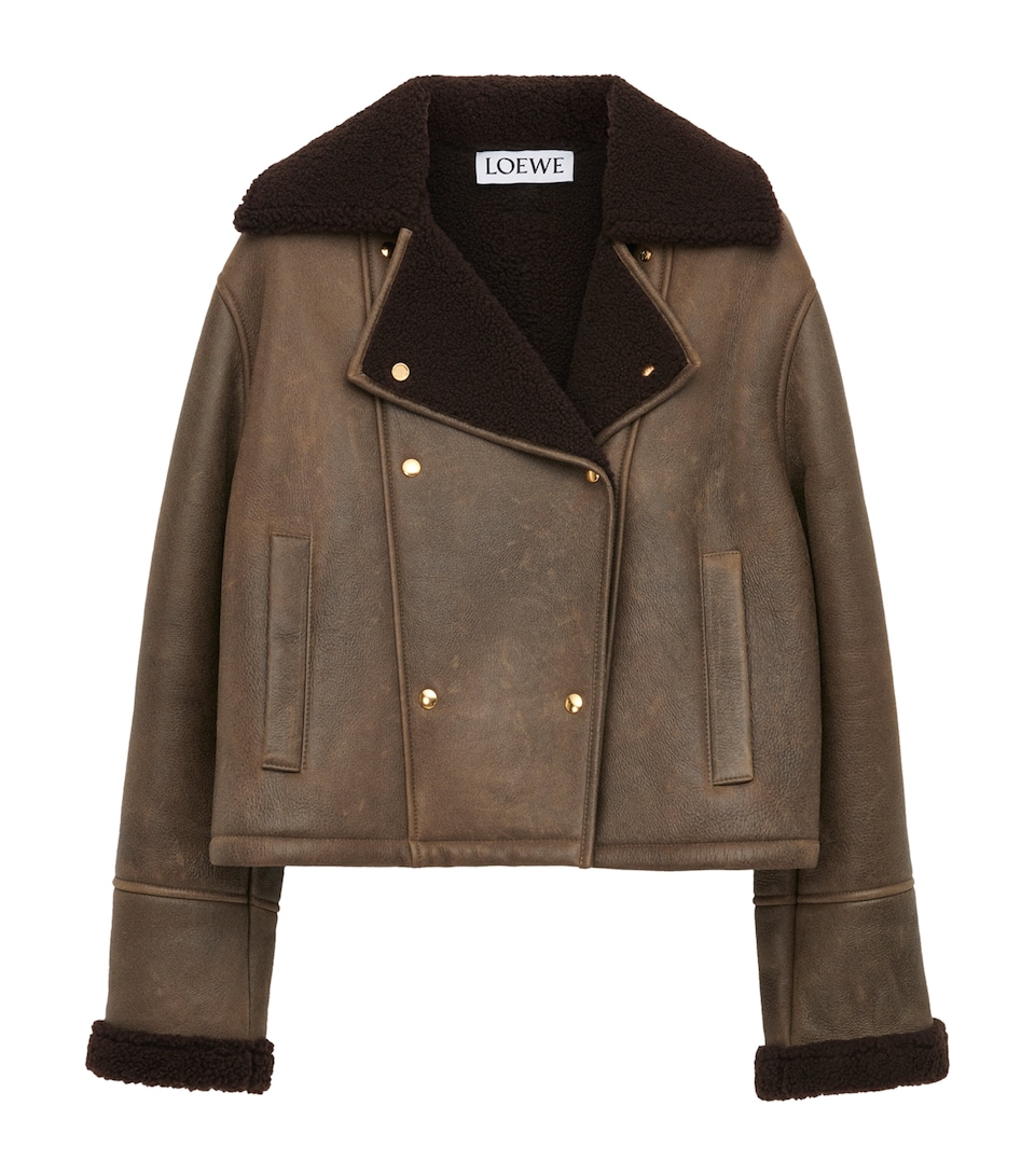 Lambskin Shearling-Collar Aviator Jacket