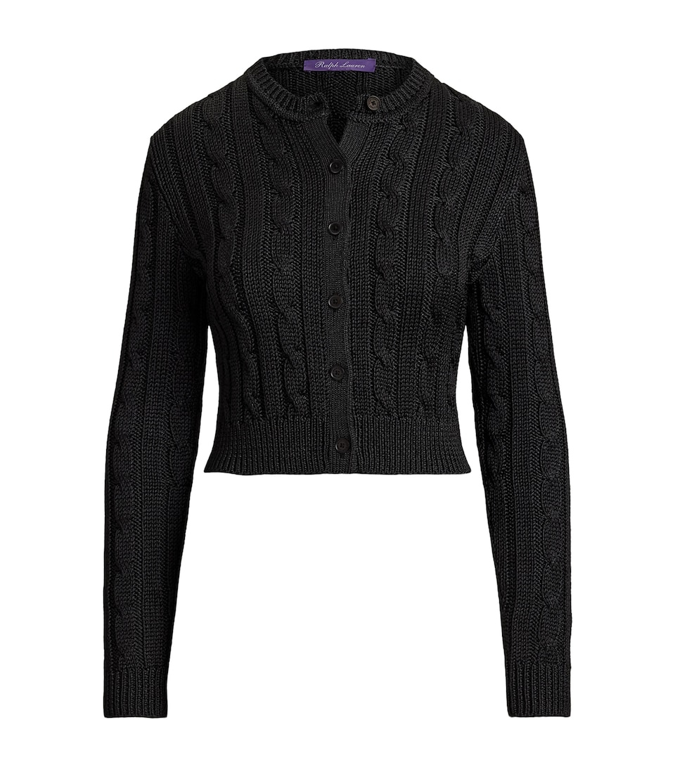 Ralph Lauren Collection Womens Silk Cable-Knit Cropped Cardigan Black