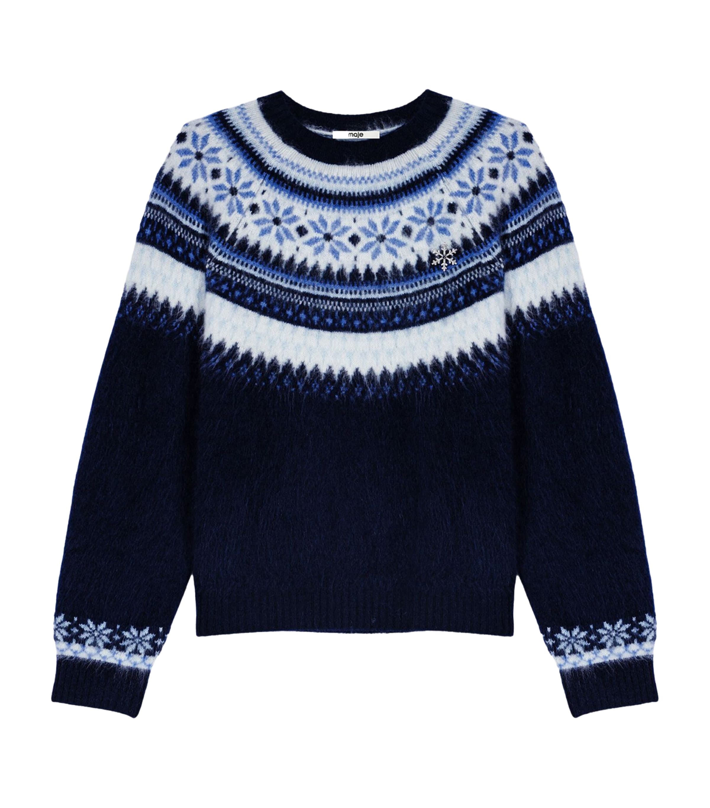 Maje Womens Wool Fair Isle Sweater Navy