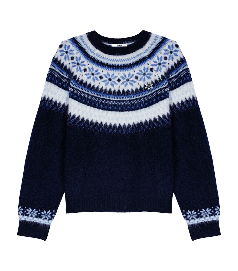 Maje Womens Wool Fair Isle Sweater Navy
