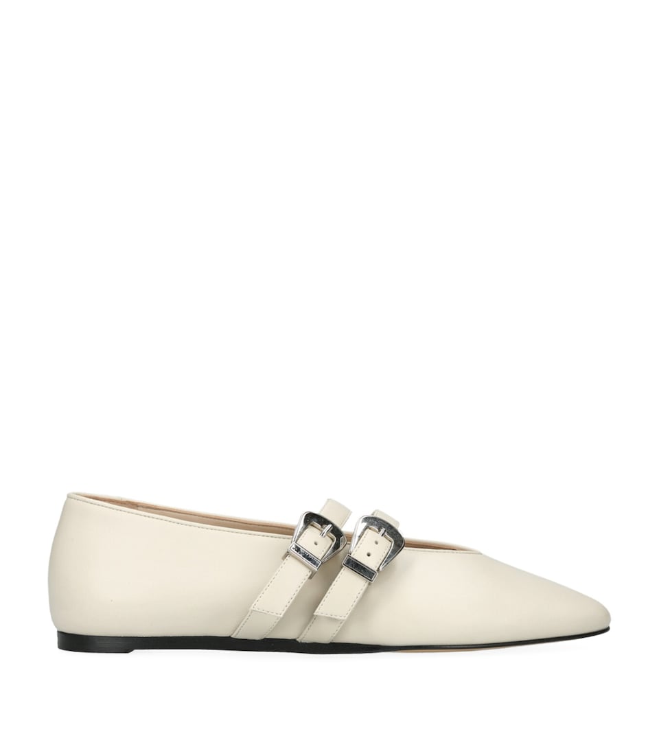 Le Monde Beryl Leather Buckle Claudia Ballet Flats White
