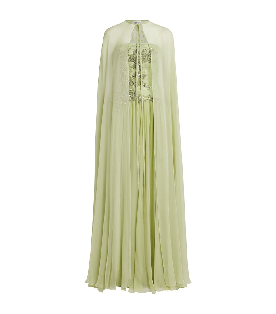 Zuhair Murad Womens Silk Chiffon Strapless Embellished Gown Foam Green