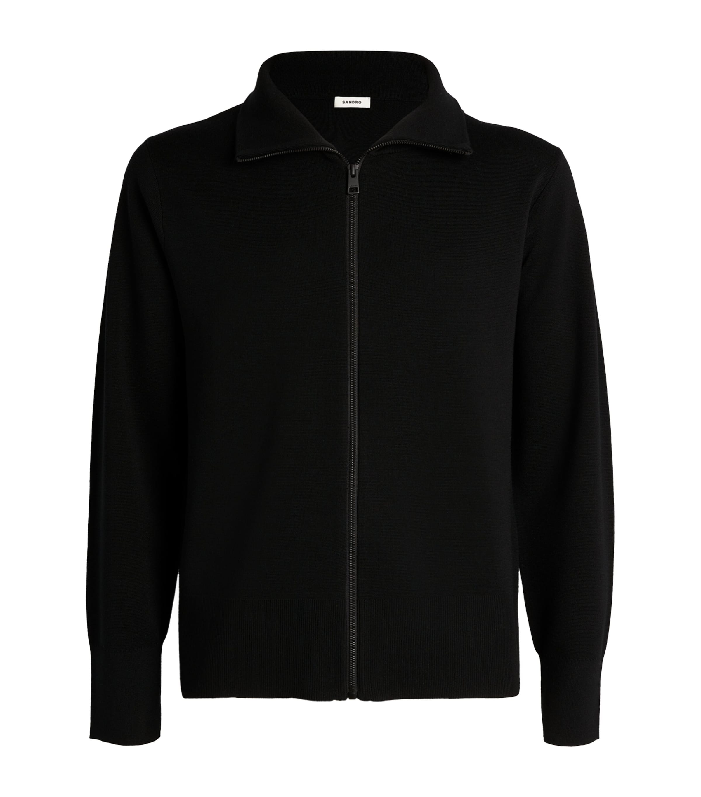 Sandro Paris Mens Wool Zip-Up Cardigan Black