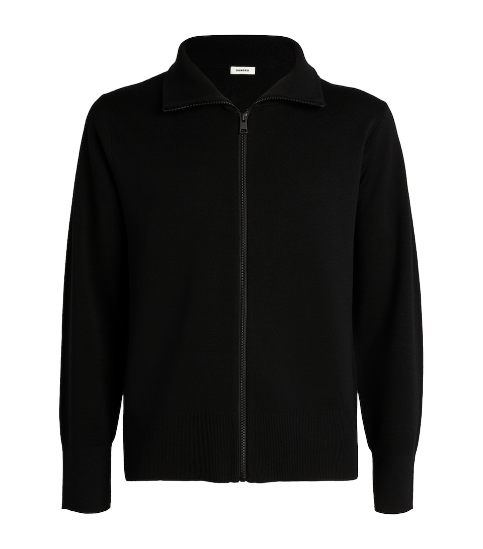 Sandro Paris Mens Wool Zip-Up Cardigan Black