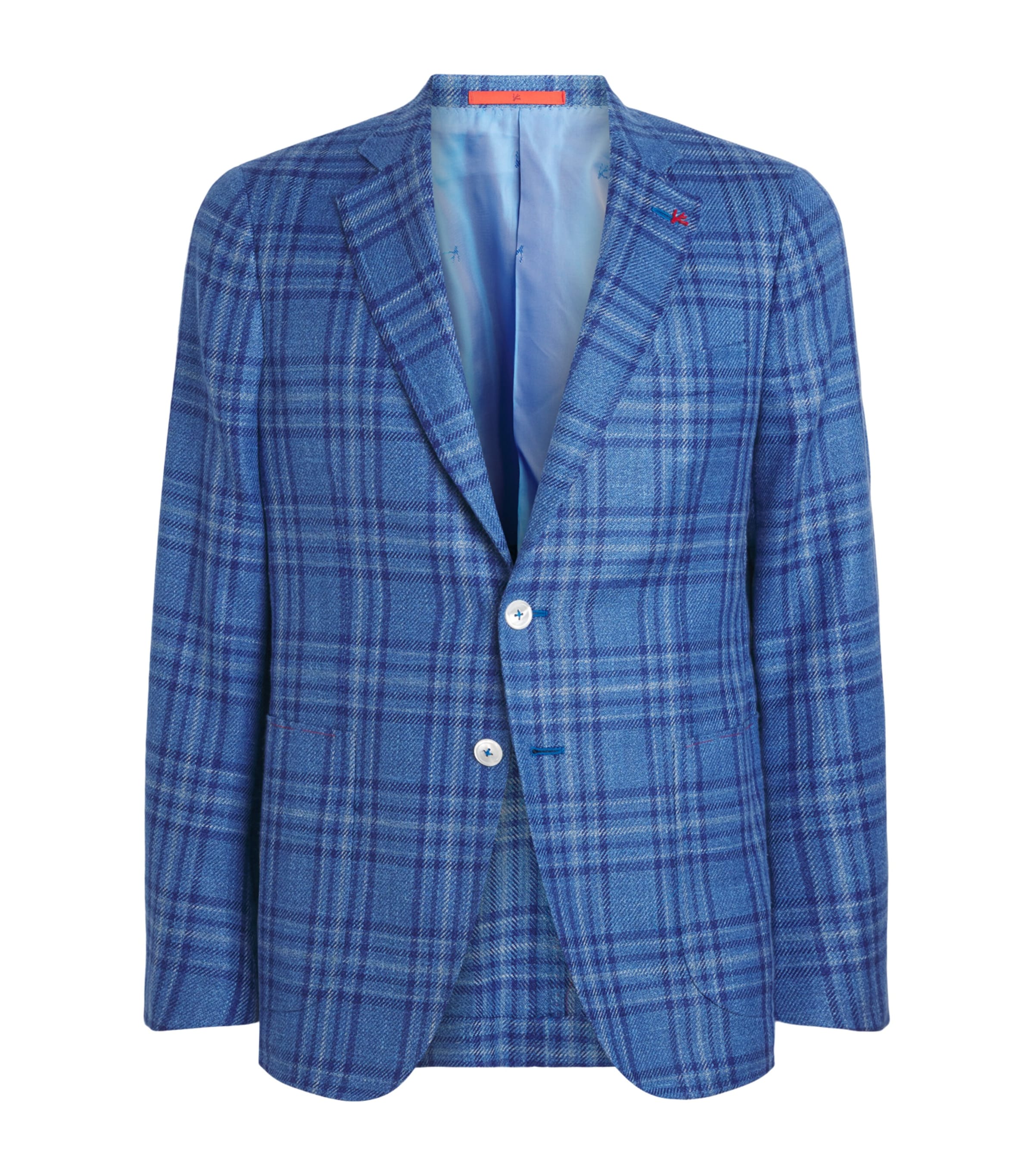 Isaia Mens Wool-Silk-Linen Check Blazer