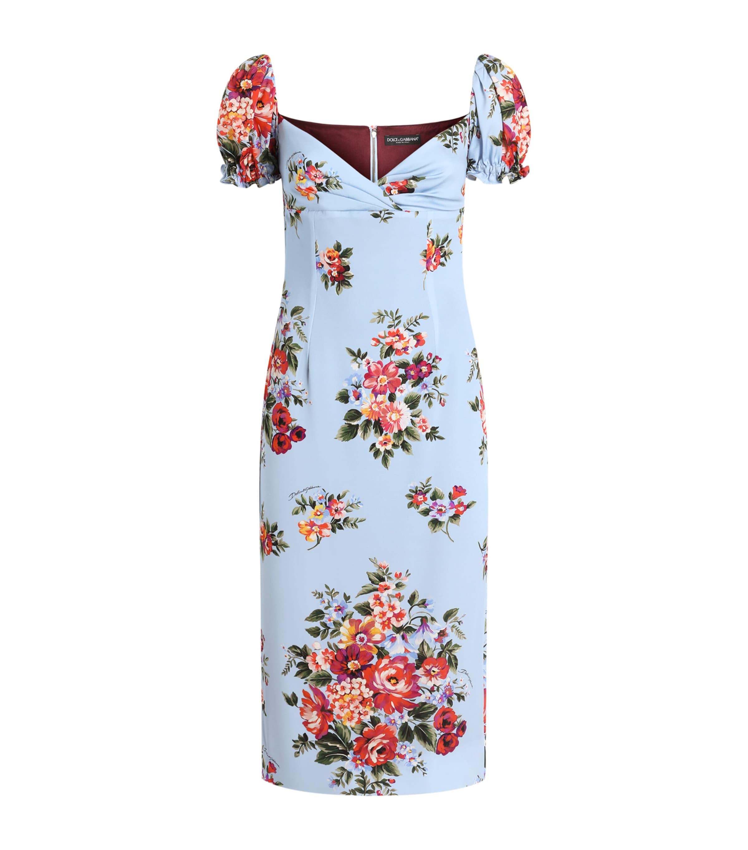 Dolce&Gabbana Womens Silk-Blend Bouquet Print Midi Dress Mazz