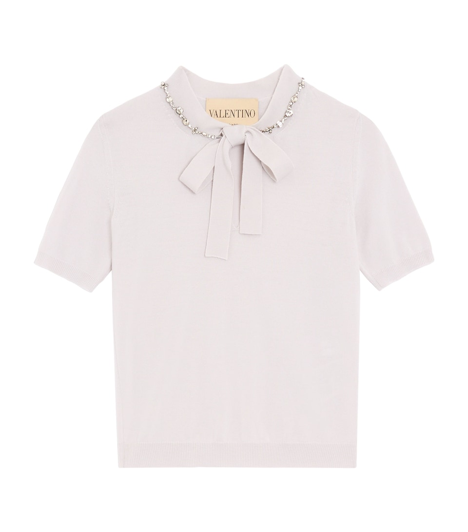 Valentino Womens Virgin Wool Embroidered T-Shirt Sweater