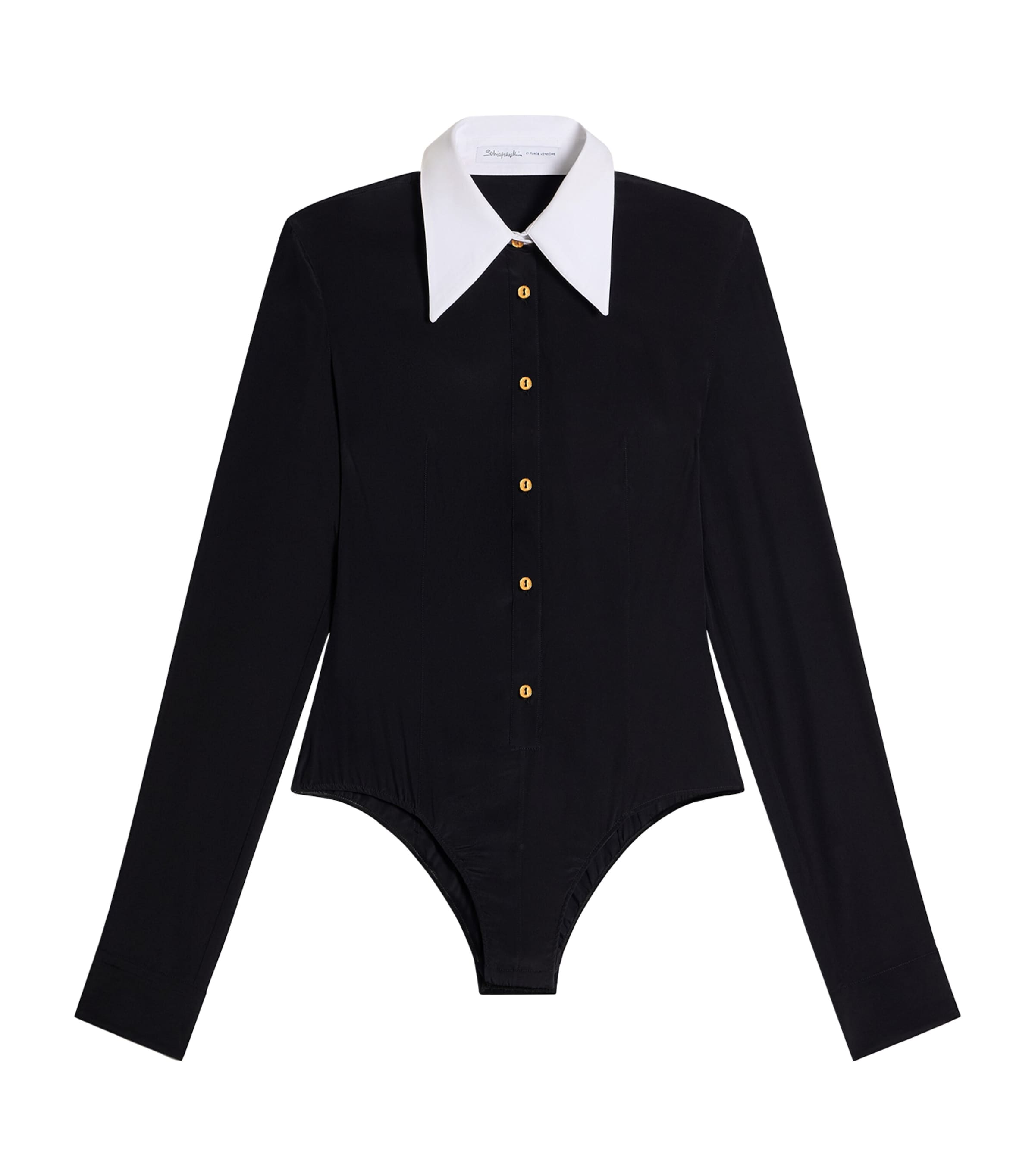 Schiaparelli Womens Contrast-Collar Keyhole Bodysuit Black