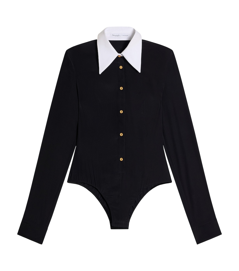 Schiaparelli Womens Contrast-Collar Keyhole Bodysuit Black