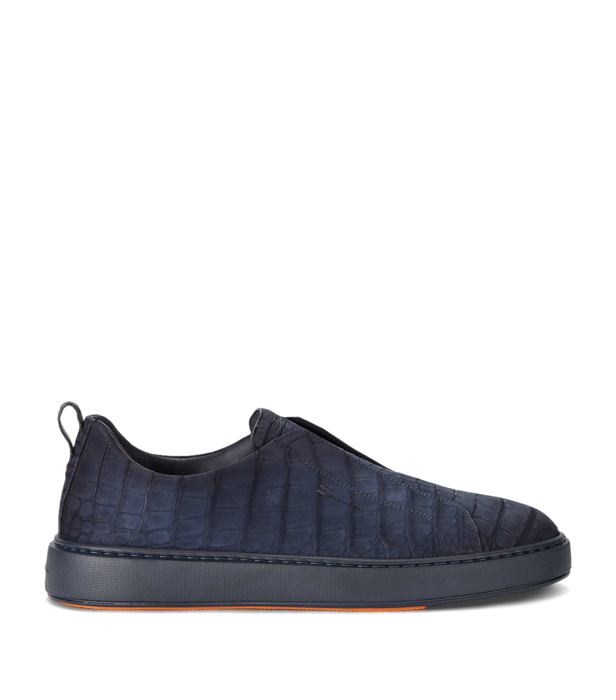 Santoni Crocodile Leather Clean Icon Sneakers Navy