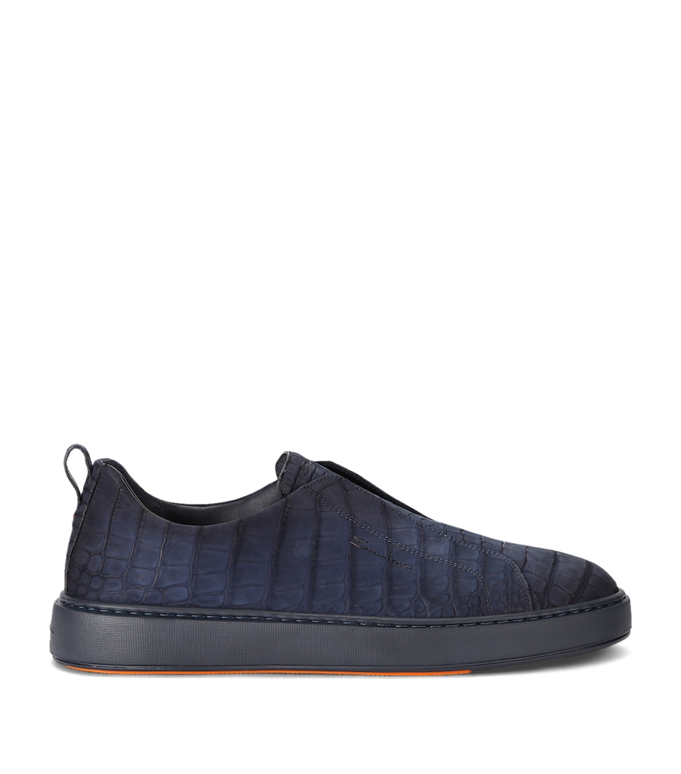 Santoni Crocodile Leather Clean Icon Sneakers Navy