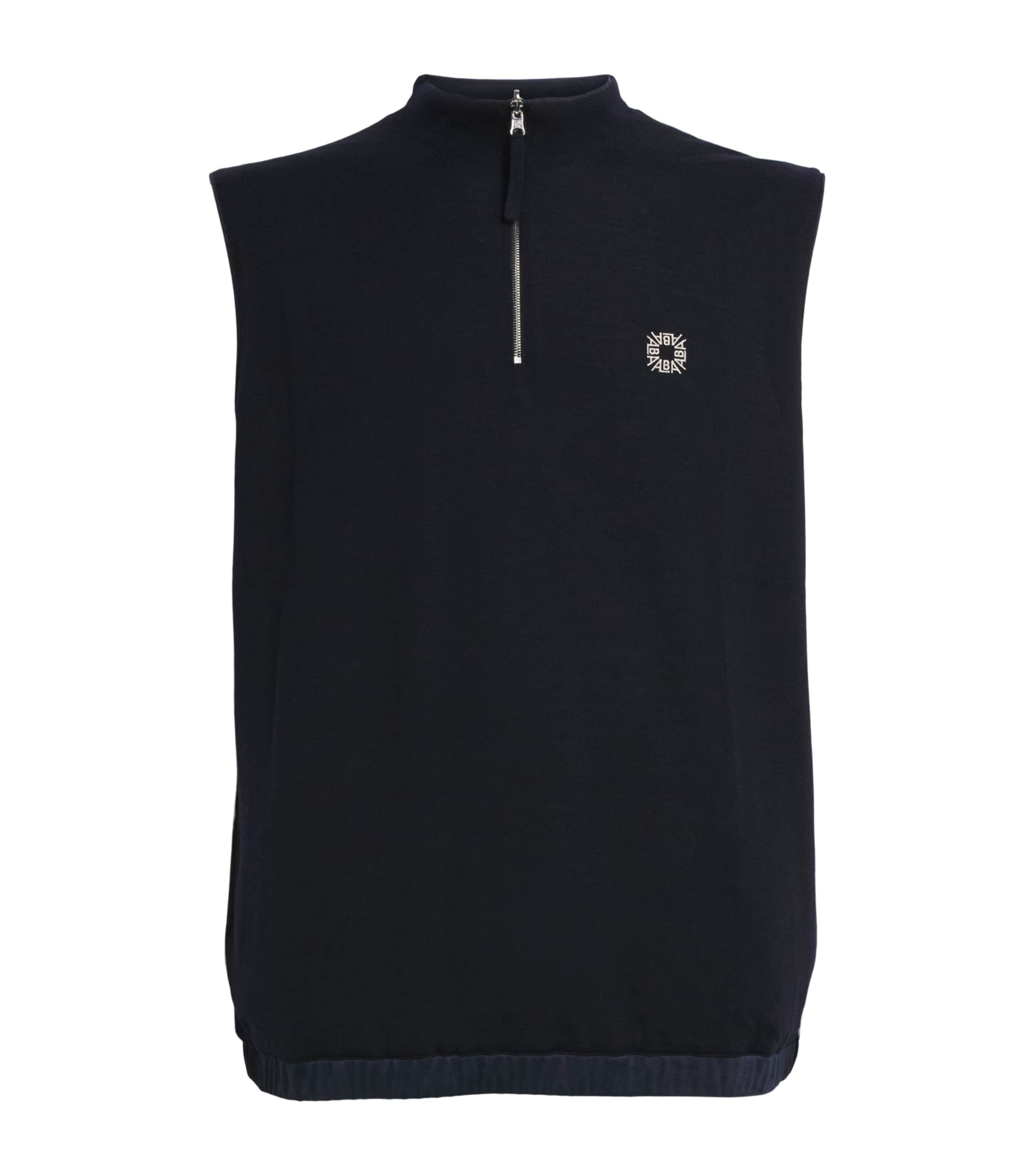 Alba Mens Wool Reversible Quarter-Zip Sweater Vest Navy Blue/ice