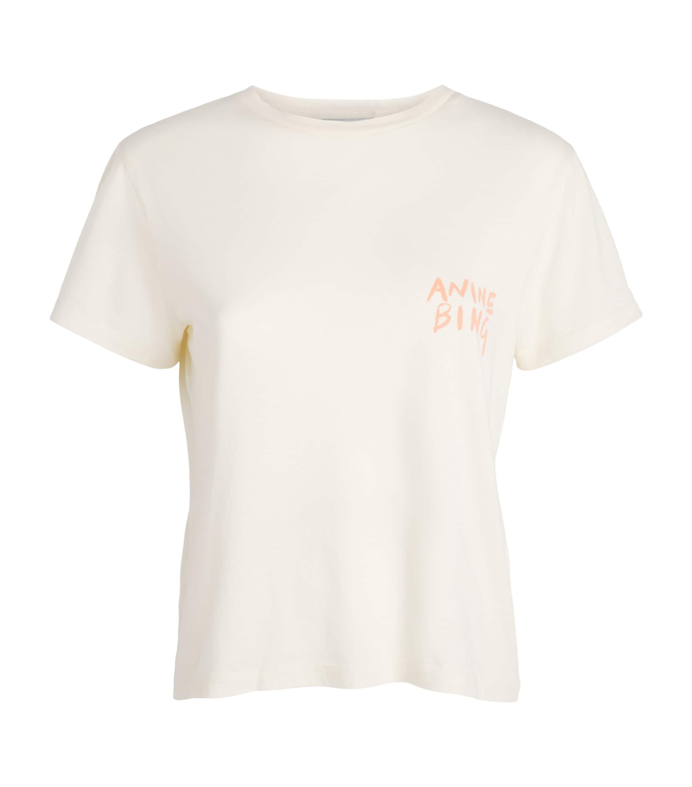 ANINE BING Womens Cotton Logo Shelley T-Shirt Ecru