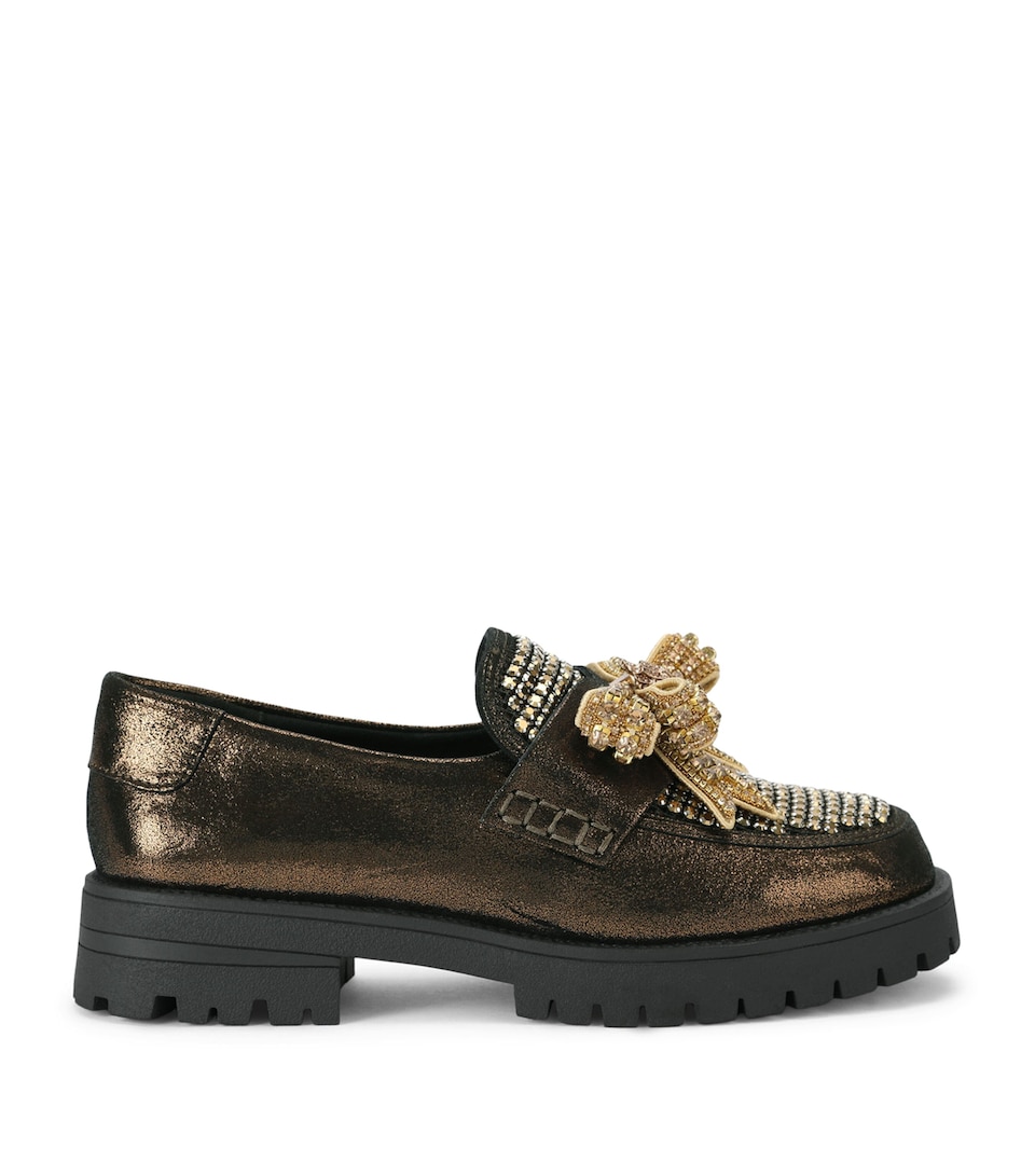 Kurt Geiger London Leather Embellished Bow Loafers Bronze