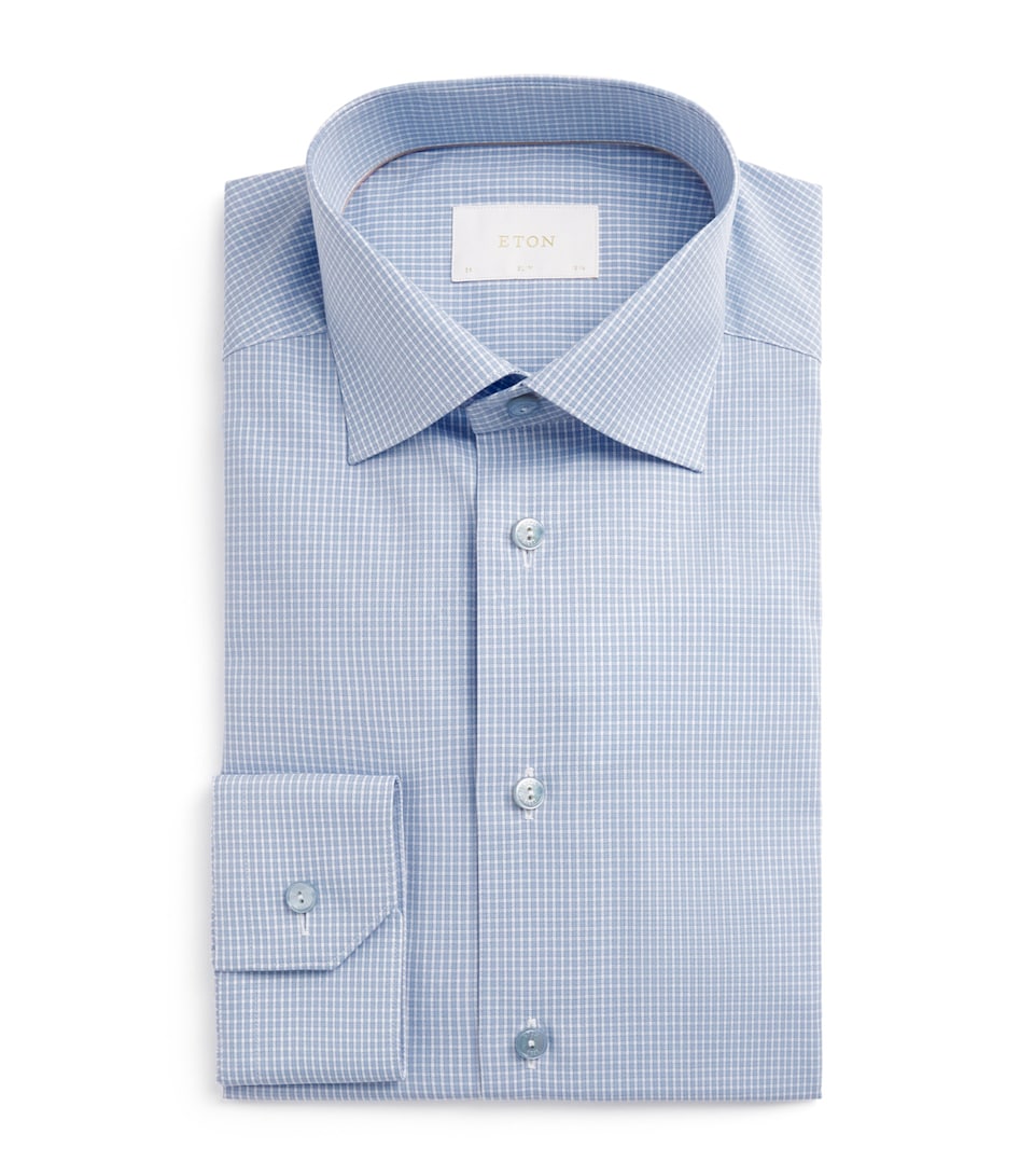 Eton Mens Supima Cotton Check Slim Fit Shirt Light Blue