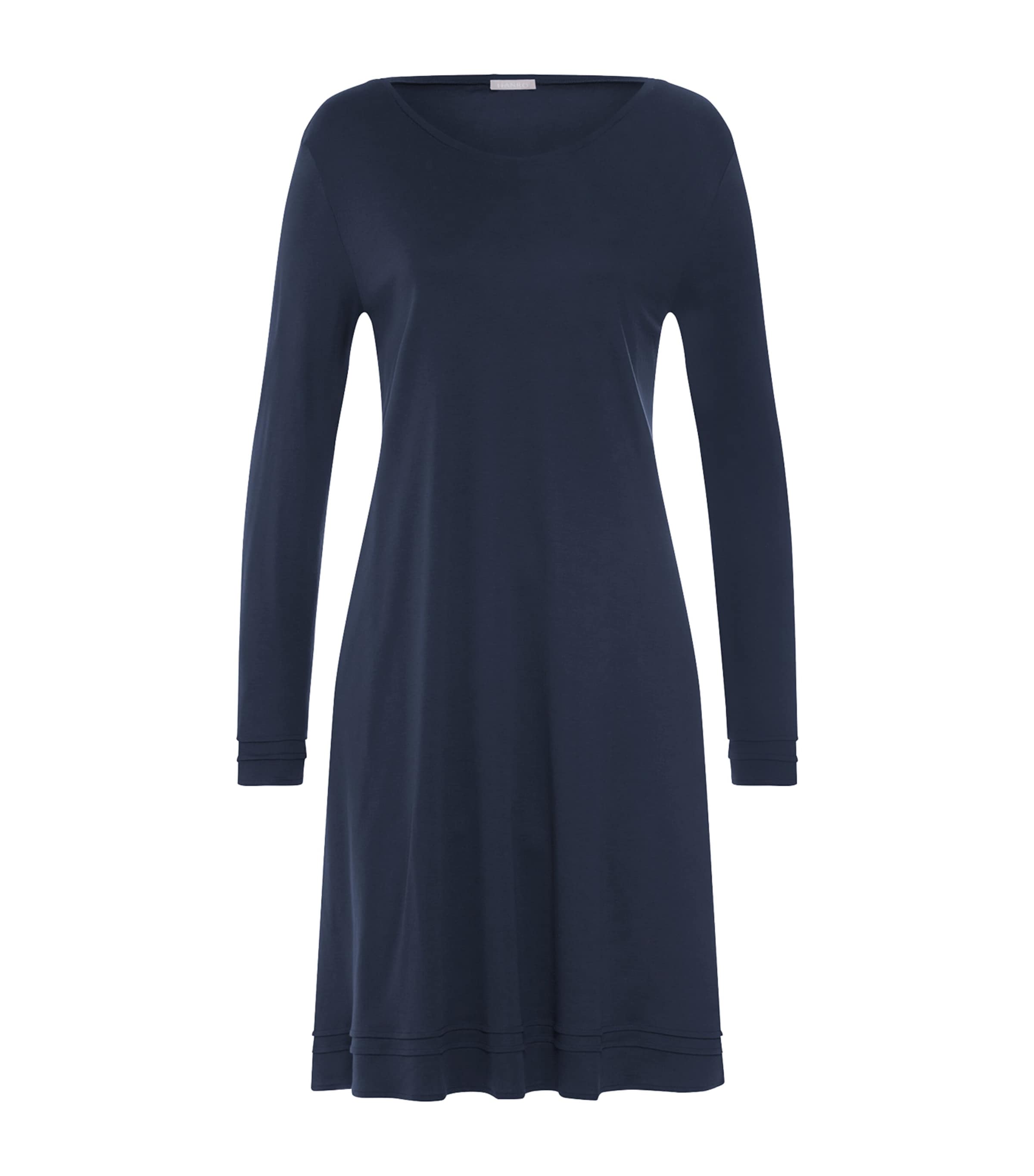 Hanro Womens Cotton Long-Sleeve Nightdress Deep Navy
