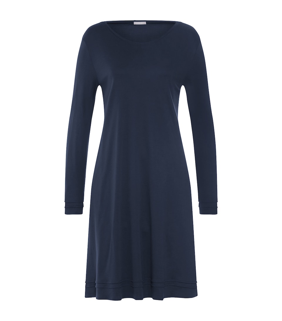 Hanro Womens Cotton Long-Sleeve Nightdress Deep Navy