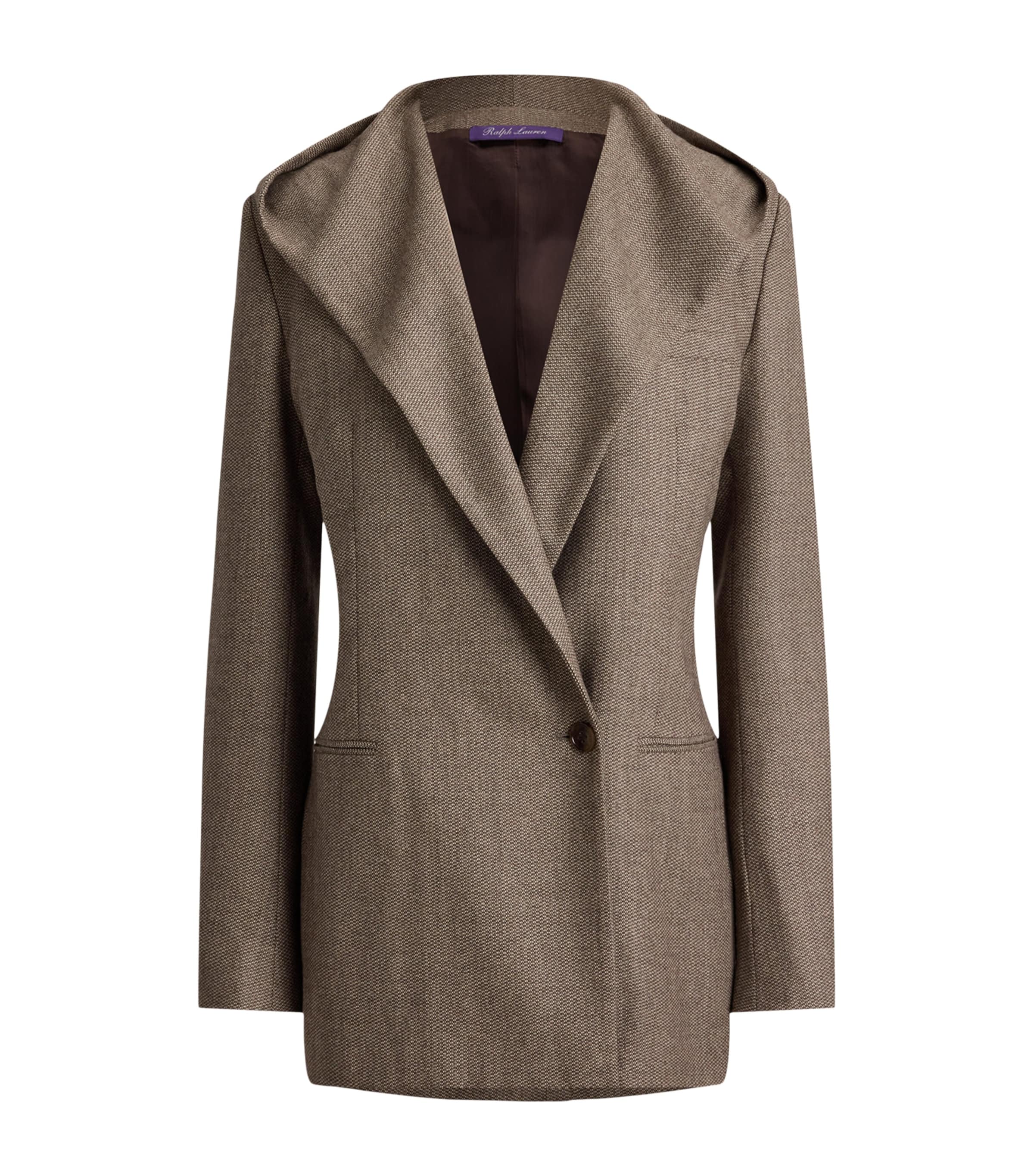 Ralph Lauren Collection Womens Wool Hooded Single-Breasted Blazer Taupe Multi